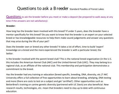 Questions to ask a Breeder